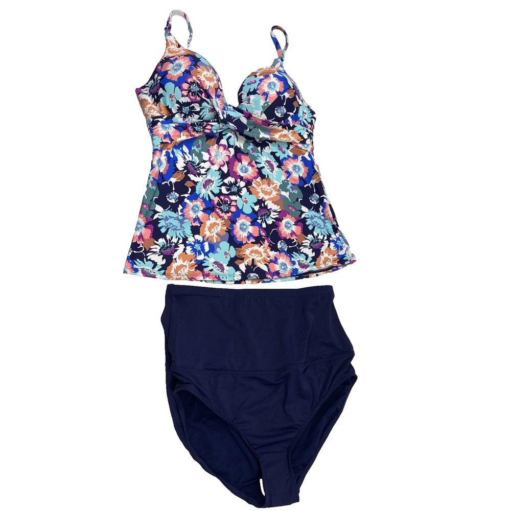Tankini Swimsuit Womens Size 10 Full Bust Support Floral Bathing Suit Swimwear